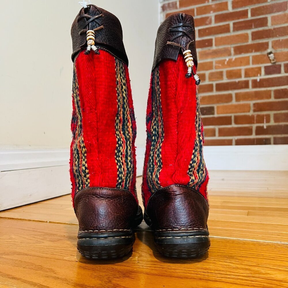Born Tizoc Indian Blanket Wool Brown Leather Size 9.5 Mid Calf Fashion Boots - Picture 4 of 16